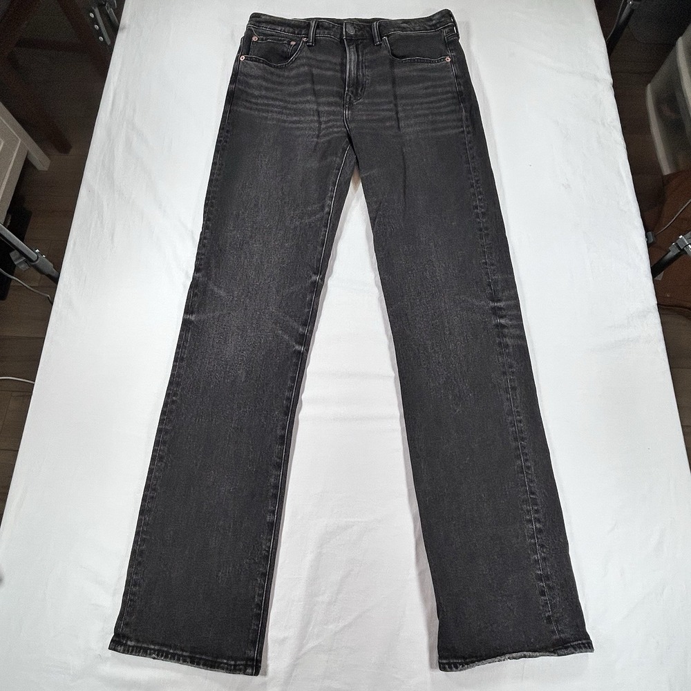 American Eagle Jeans Mens 32x36 Flex Relaxed Straight Stretch Denim Black GUC
